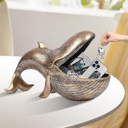 ’Whale Statue with Big Mouth Storage Box – Decorative Container for Home Organization’ - Bronze - decorazioni