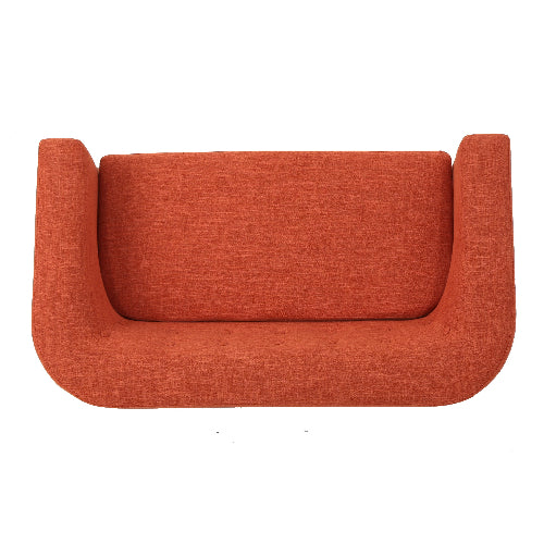 Double Sofa in Vintage Orange Textile, Button Tufting Backrest, Light Birch Feet, Comfortable Design for Small Living Spaces, Handmade Details