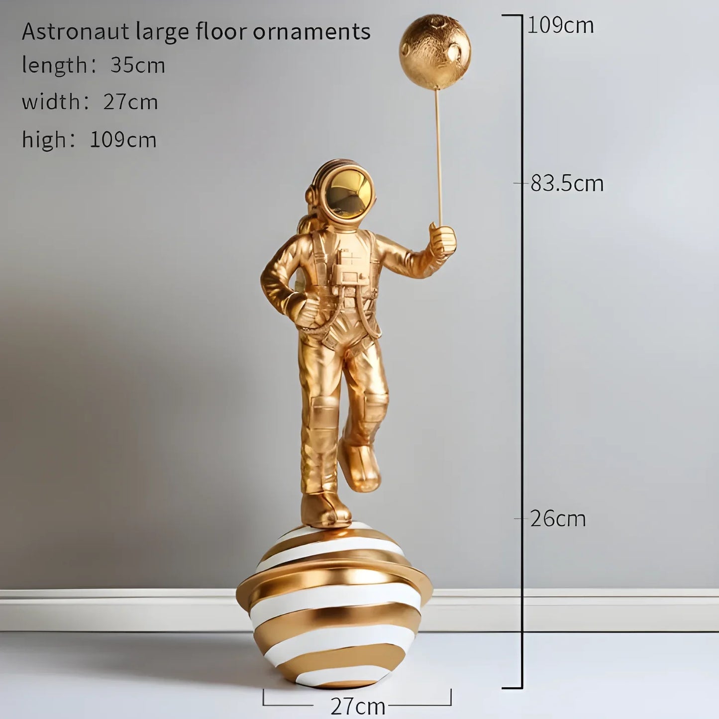 Astronaut Large Floor Decoration - Resin Sculpture for Living Room - Gold - Home