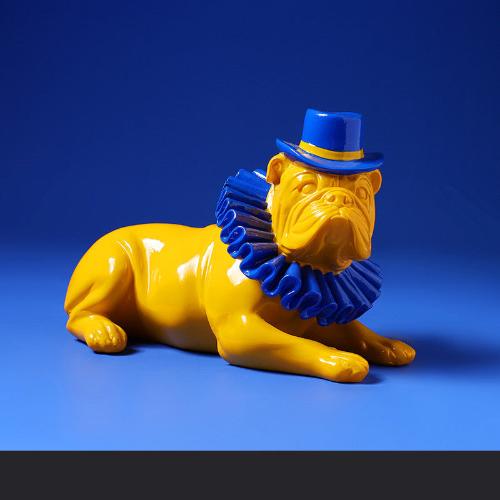 Colorful English Bulldog Resin Sculpture – Creative Graffiti Style Dog Statue - Yellow sit - Home