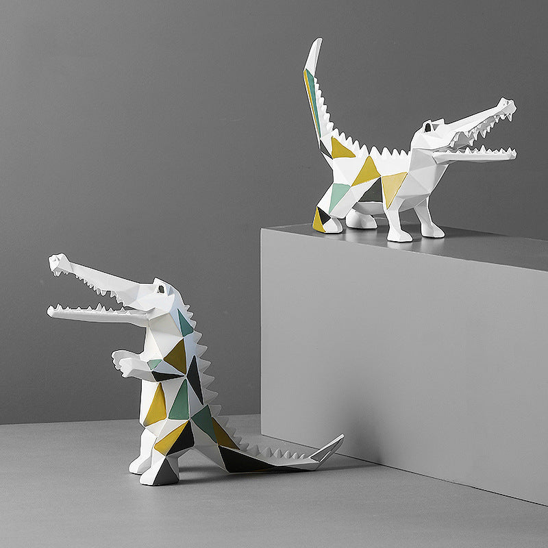 Geometric Crocodile Figurine - Modern Resin Sculpture for Home Decor - decorazioni