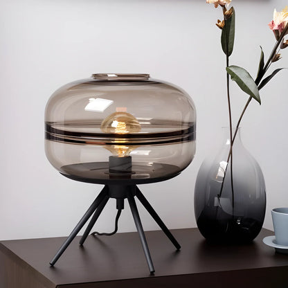 Smokey Table Lamp in Hand-Blown Glass - Transparent smoke Shade - Cognac - lamp light