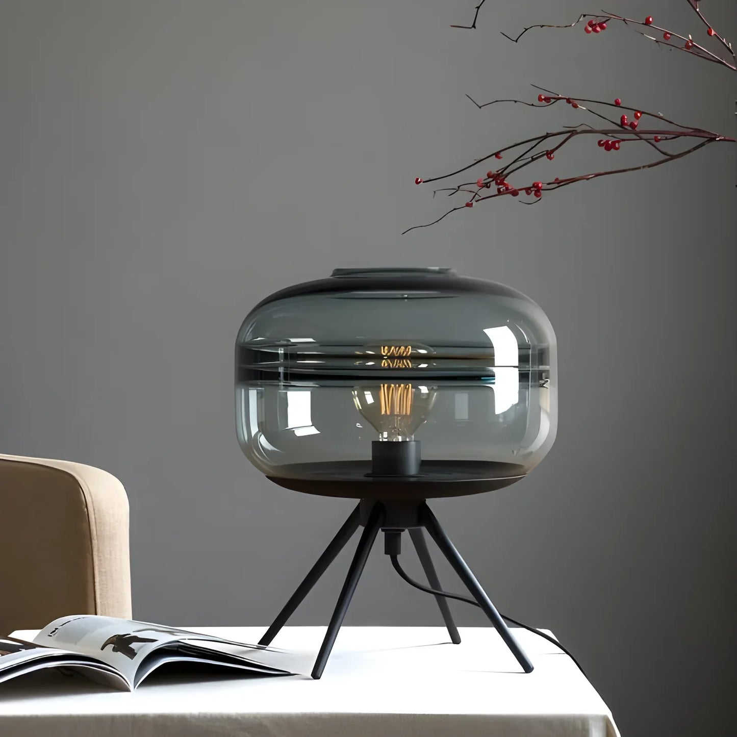 Smokey Table Lamp in Hand-Blown Glass - Transparent smoke Shade - lamp light