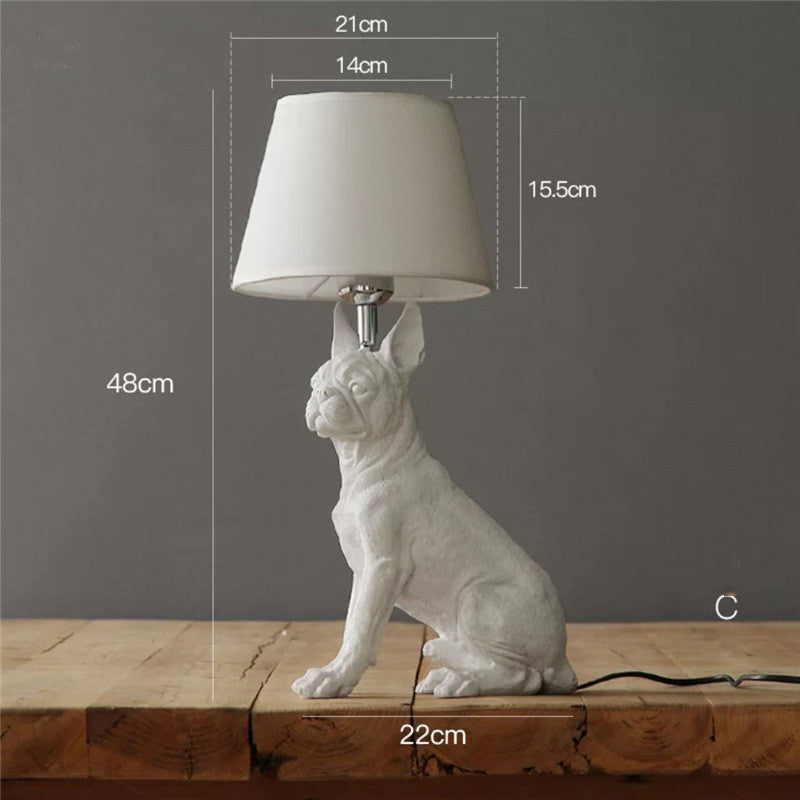 Dog European Lamp - White French Bulldog sitting / AU - lamp light