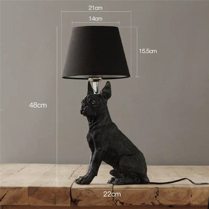 Dog European Lamp - Black French Bulldog sitting / AU - lamp light