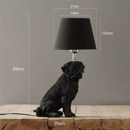 Dog European Lamp - Sitting posture of black Puggy / AU - lamp light