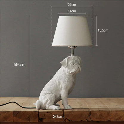 Dog European Lamp - Sitting posture of white Puggy / AU - lamp light