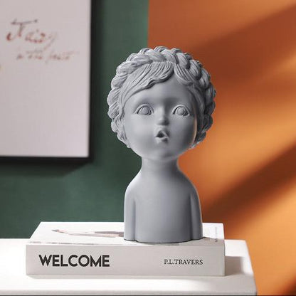 ’Children’s Bust Sculpture – Elegant and Playful Design for Refined Decor’ - Grey - Art & design