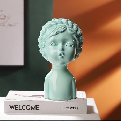 ’Children’s Bust Sculpture – Elegant and Playful Design for Refined Decor’ - Green - Art & design