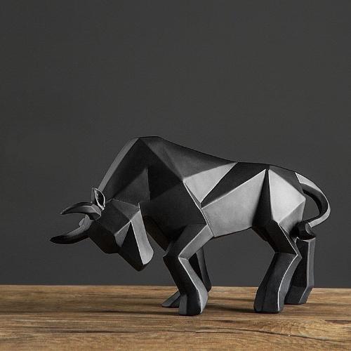 ’Modern Black Resin Bull Sculpture – Geometric Design for Unique Home and Office Decor’ - Black / 35x19x12cm