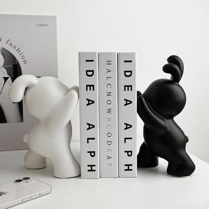 Push Rabbit Ceramic Bookend | Modern Animal Sculptures in Black White and Silver - Home