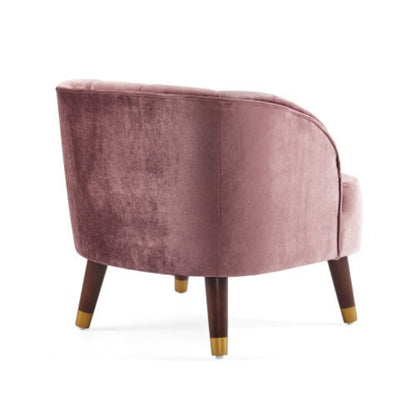 "Upholstered barrel accent chair with tufted backrest and boucle fabric