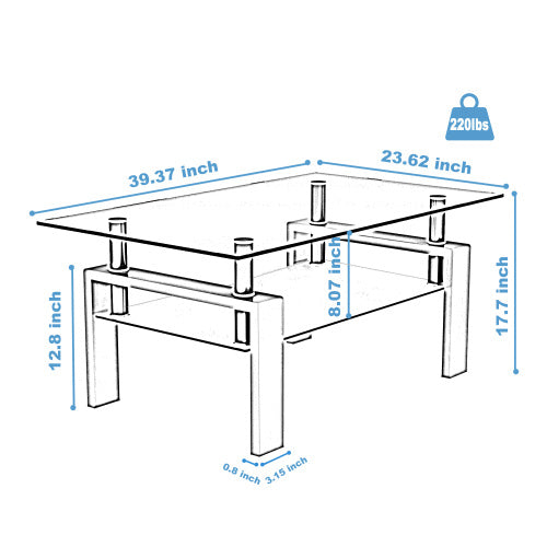 Rectangle Black Glass Coffee Table – Modern & Stylish