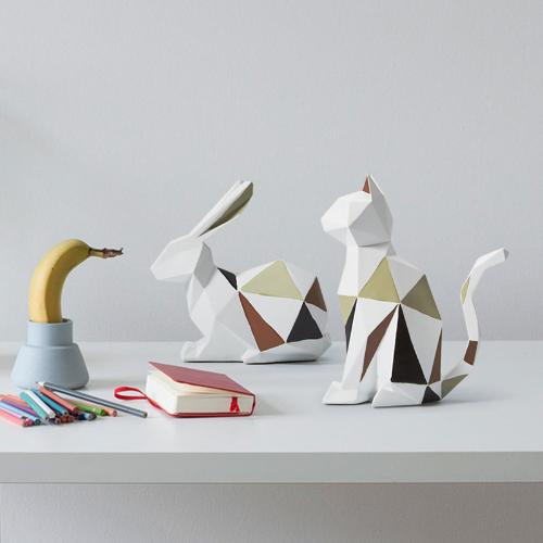 ’Geometric Animal Sculptures | Modern Resin Rabbit and Cat Figurines for Home Decor’ - decorazioni