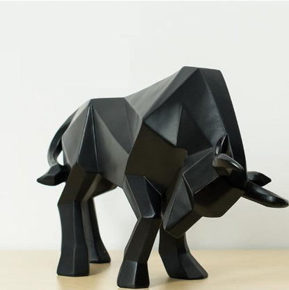 ’Modern Black Resin Bull Sculpture – Geometric Design for Unique Home and Office Decor’ - Black / 35x19x12cm