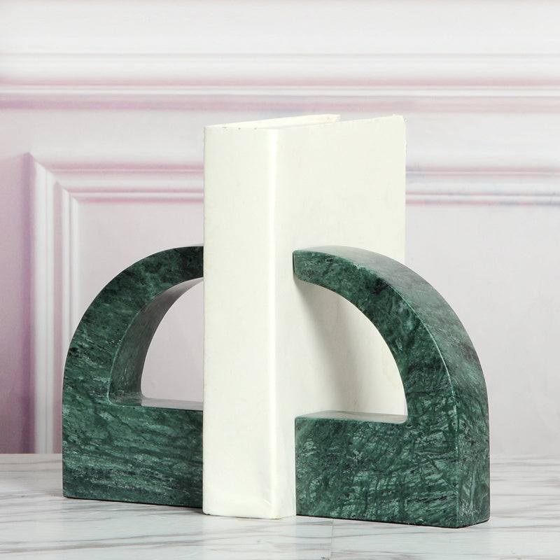 Minimalist Marble Bookend | Modern Green and Black Design for Bookshelf - Home