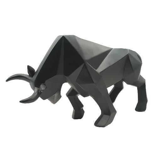 ’Modern Black Resin Bull Sculpture – Geometric Design for Unique Home and Office Decor’ - Black / 35x19x12cm