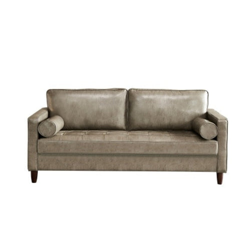 Modern Mid-Century Vegan Leather Sofa – 75" Khaki Couch