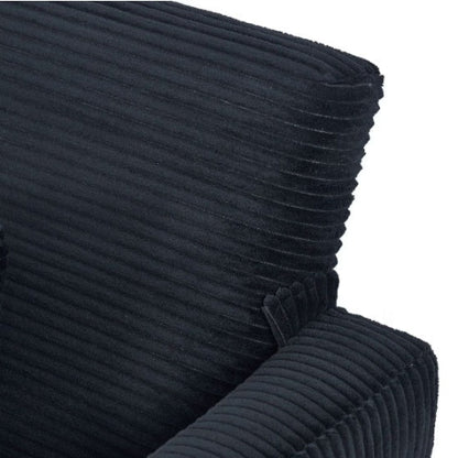 Modern black wide ribbed velvet sofa with sleek design, perfect for any living room. Comfortable and stylish seating for your home with a 300 lbs weight capacity