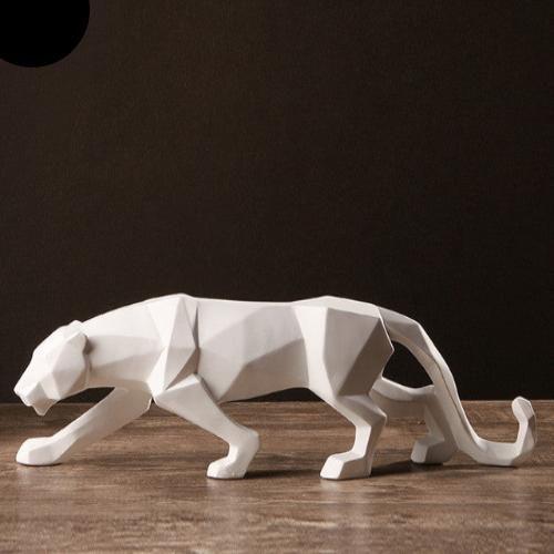 Modern Geometric Black Panther Sculpture - Wildlife Decor - White - decorazioni