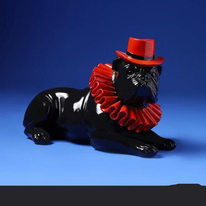 Colorful English Bulldog Resin Sculpture – Creative Graffiti Style Dog Statue - Black sit - Home