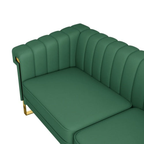 Modern Green PU Leather Sofa with Gold Accents - Front View | Gloow369 Design, Elegant