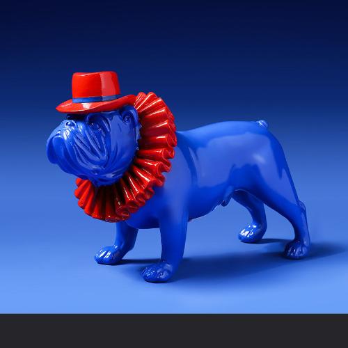 Colorful English Bulldog Resin Sculpture – Creative Graffiti Style Dog Statue - Blue - Home