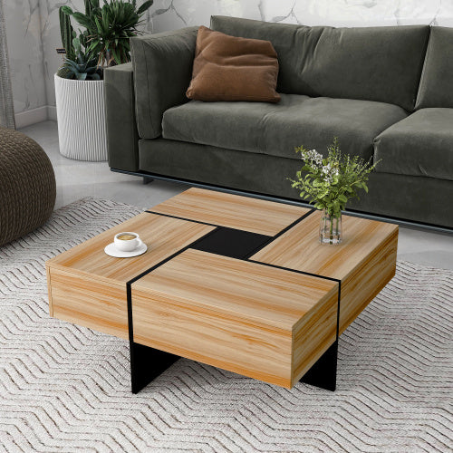 The coffee table's four extendable sections for adjustable space and versatile use.