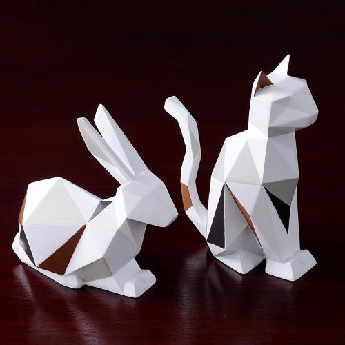 ’Geometric Animal Sculptures | Modern Resin Rabbit and Cat Figurines for Home Decor’ - decorazioni