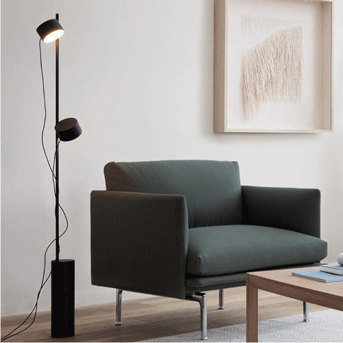 Front view of the floor lamp – "Modern floor lamp with acrylic lampshade and iron body"