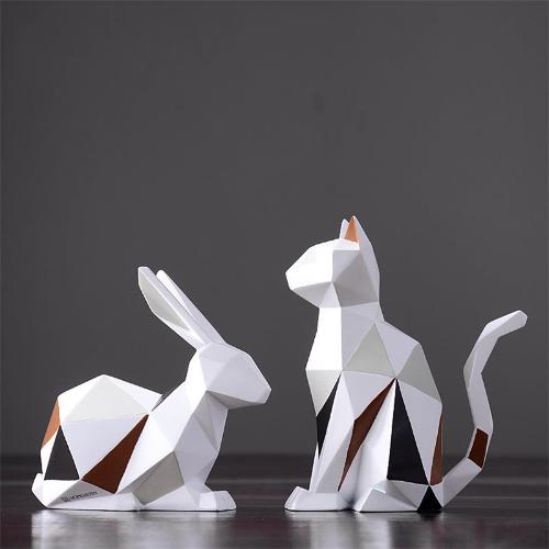 ’Geometric Animal Sculptures | Modern Resin Rabbit and Cat Figurines for Home Decor’ - decorazioni