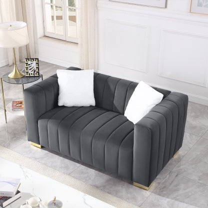 Modern Chesterfield style channel sofa, gray or white loveseat