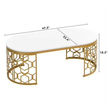 Modern Oval Coffee Table with Cut-Out Pattern Metal Stainless Steel Frame