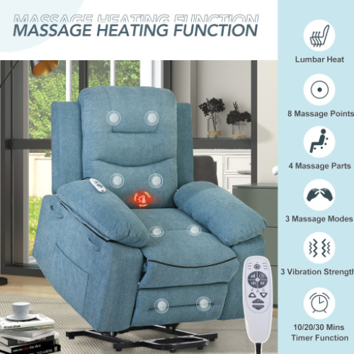 Blpower lift massage recliner chair with heating, infinite reclining positions, and side storage pocket for seniors and living room comfort.e 