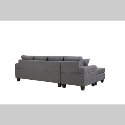 Modern sectional sofa in grey with high-density foam cushions, S-shaped spring backrests, bilateral cup holders, and plastic feet to prevent floor scratches. Stylish, practical, and comfortable design for contemporary living rooms.