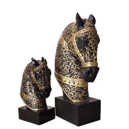 Handmade Black Gold Horse Head Bust Sculpture - European Style Home & Office Decoration - Home