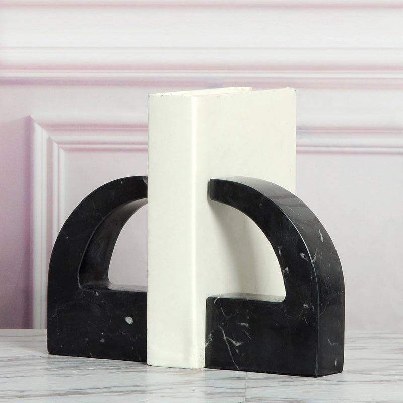 Minimalist Marble Bookend | Modern Green and Black Design for Bookshelf - Black - Home