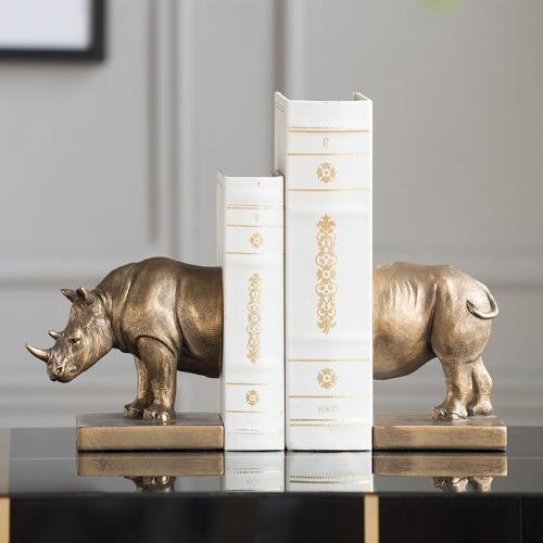 Rhinoceros and Elephant Animal Bookends | Handmade Resin Craft Desktop Decoration - Home