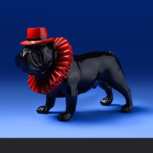 Colorful English Bulldog Resin Sculpture – Creative Graffiti Style Dog Statue - Black - Home