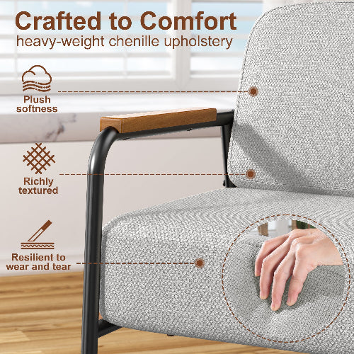 Armchair with Iron Armrests, Lumbar Support, Modern Design