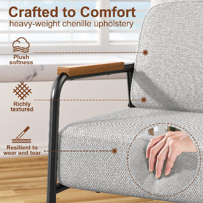 Armchair with Iron Armrests, Lumbar Support, Modern Design