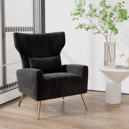 Black Velvet Upholstered Accent Chair with Sturdy Metal Legs