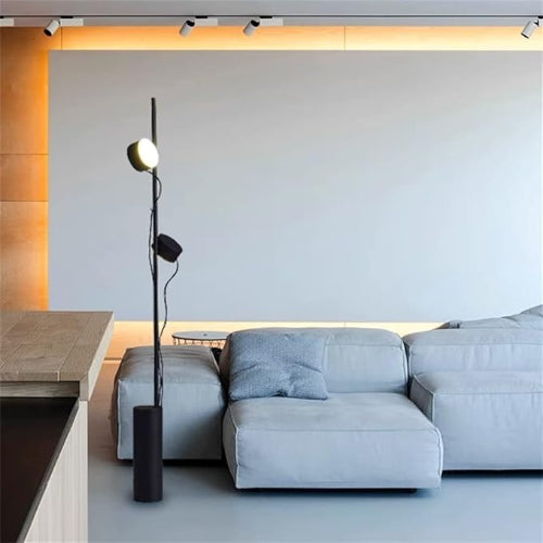 Front view of the floor lamp – "Modern floor lamp with acrylic lampshade and iron body"