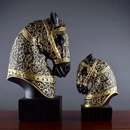 Handmade Black Gold Horse Head Bust Sculpture - European Style Home & Office Decoration - Home