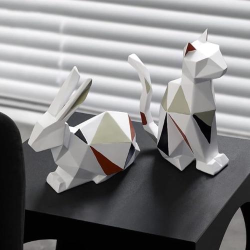 ’Geometric Animal Sculptures | Modern Resin Rabbit and Cat Figurines for Home Decor’ - decorazioni