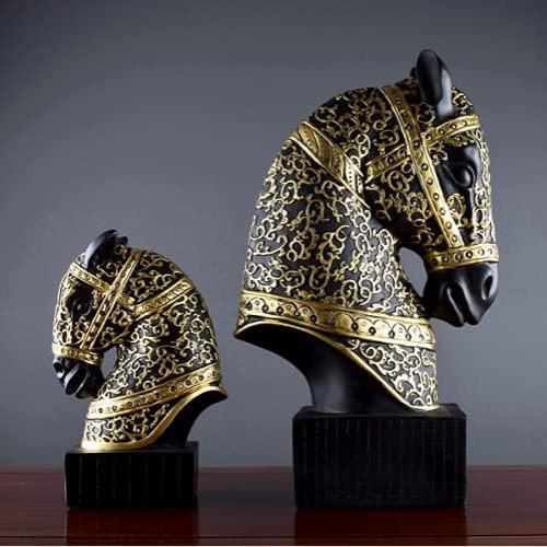 Handmade Black Gold Horse Head Bust Sculpture - European Style Home & Office Decoration - Home