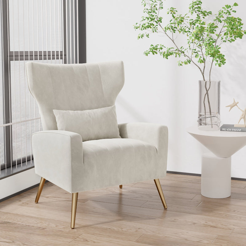 Beige Velvet Armchair with Soft Cushion and High-Density Sponge Padding