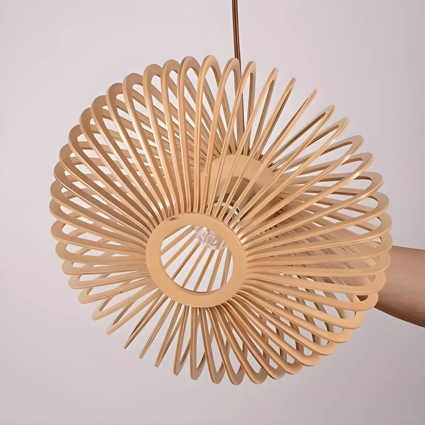 Bamboo Birdcage Wooden Pendant Lamp – Unique Handmade Chandelier - Bamboo - lamp light