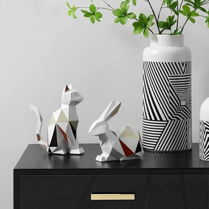 ’Geometric Animal Sculptures | Modern Resin Rabbit and Cat Figurines for Home Decor’ - decorazioni