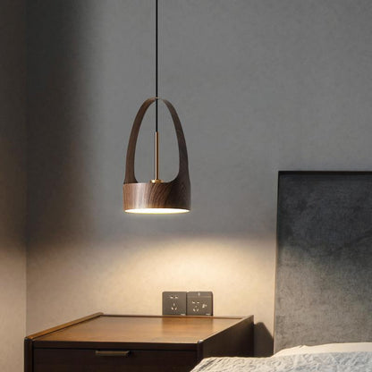 Wood Grain Pendant Lamp - LED 12W, Three-Color Dimming for Bedroom & Kitchen